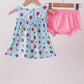 Blue Strawberry Embroidered Bow Bloomer Set