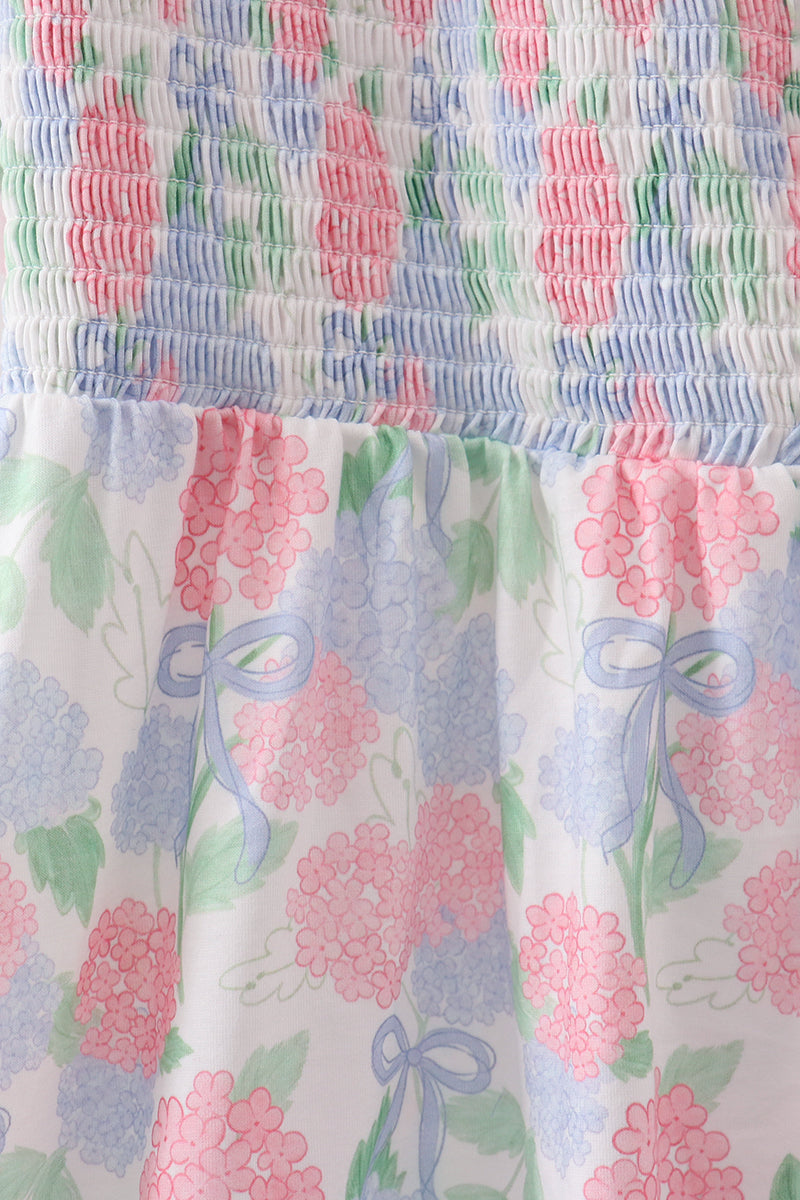 Blue Hydrangea Smocked Women Dress