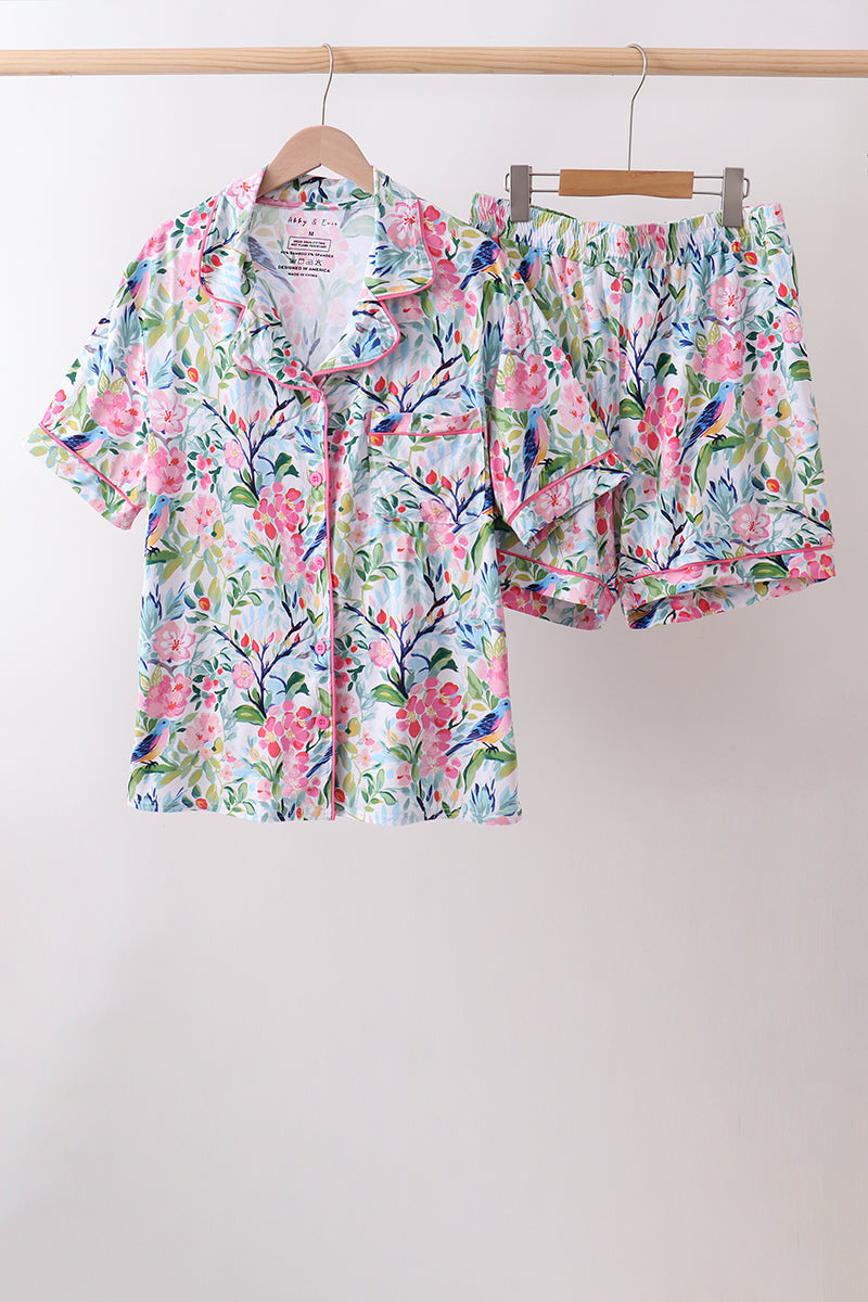 Pink Floral Bamboo Pajamas Women Set
