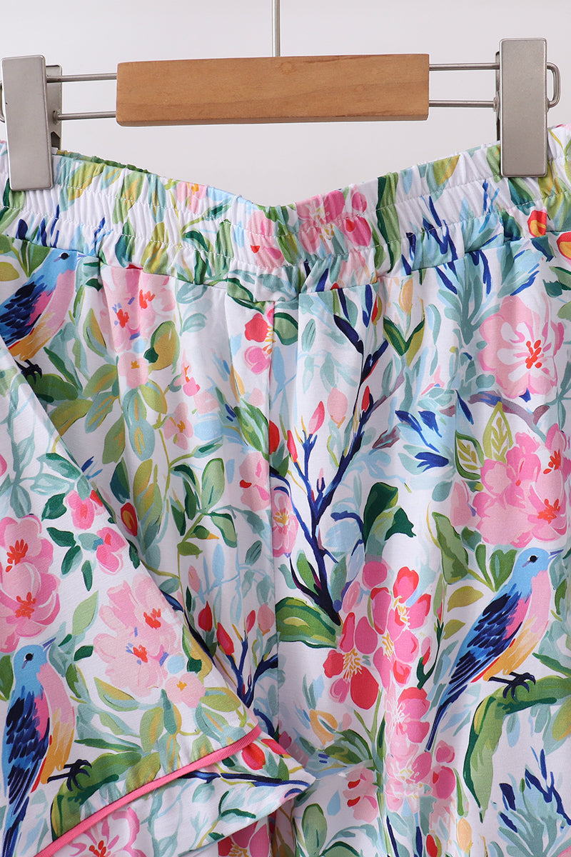 Pink Floral Bamboo Pajamas Women Set