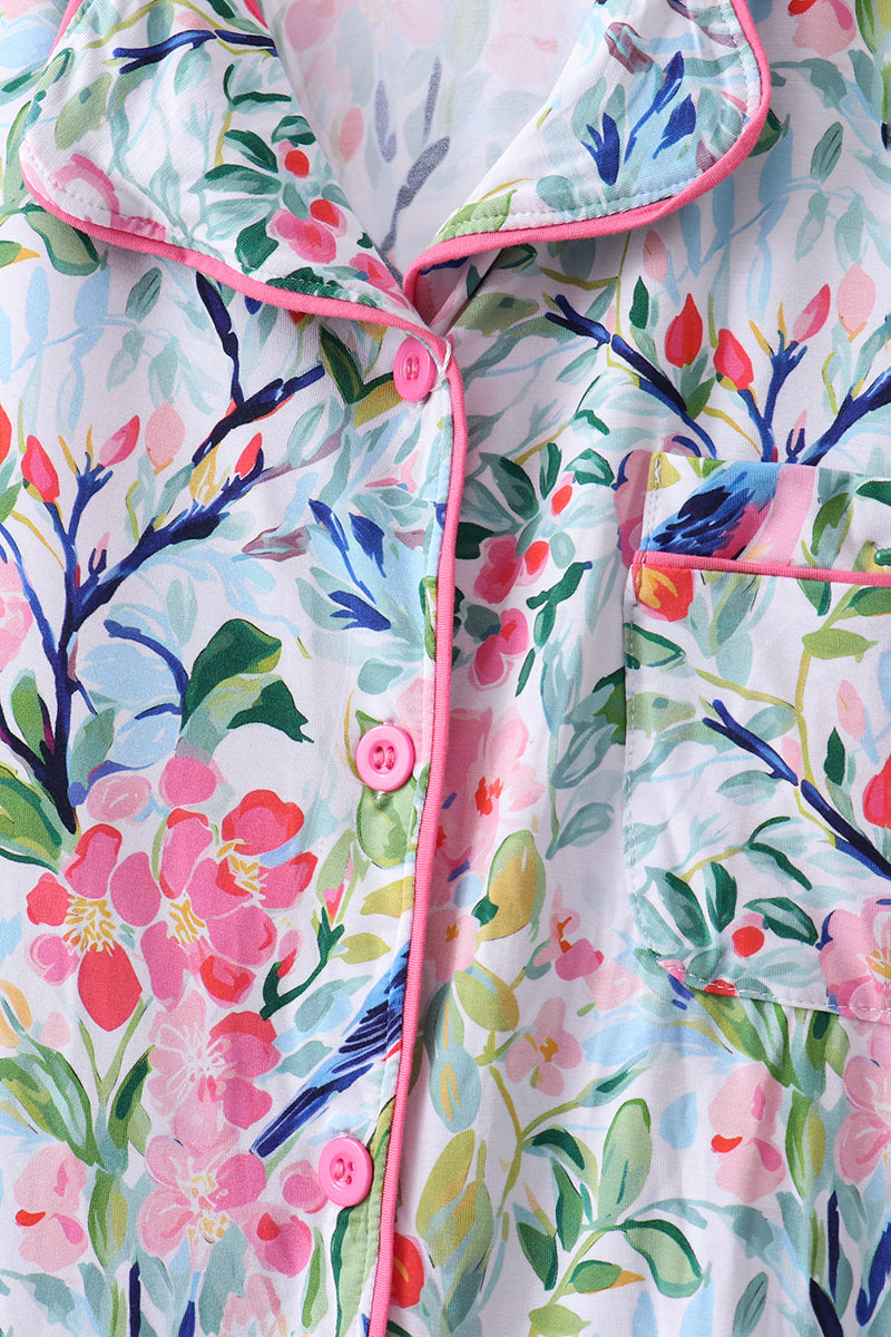 Pink Floral Bamboo Pajamas Women Set