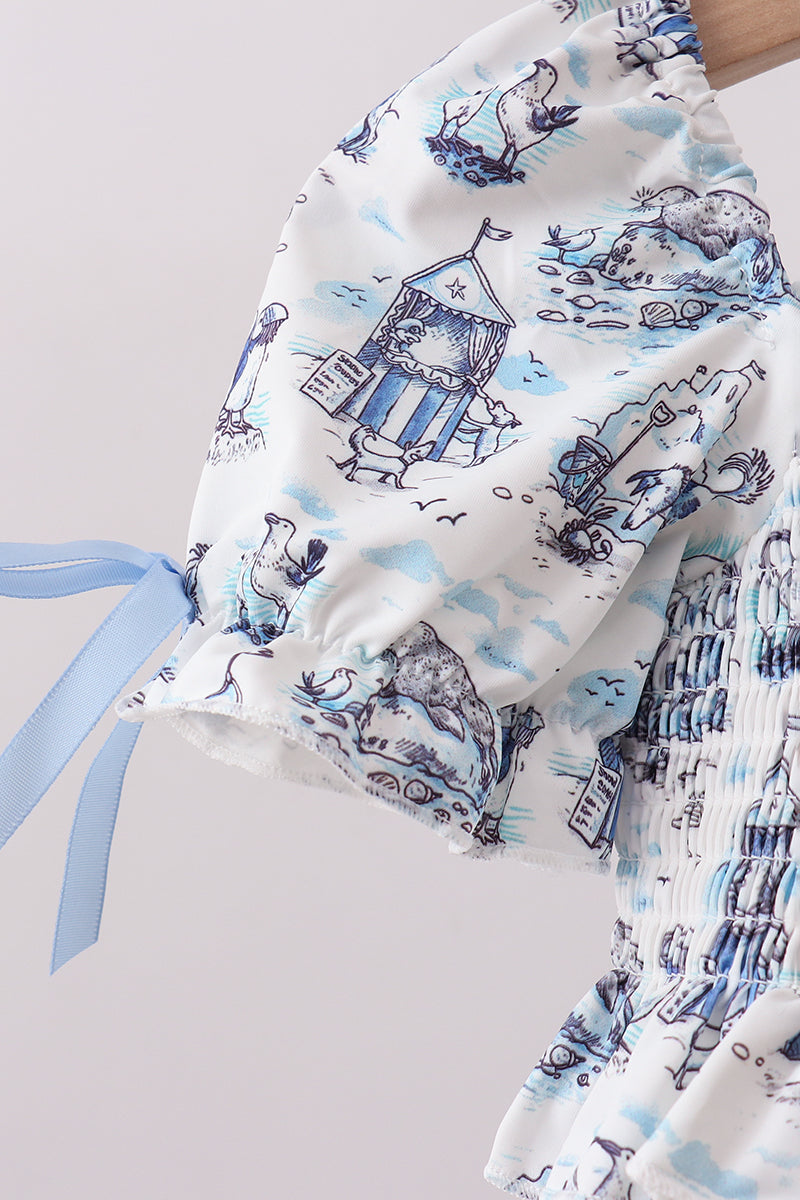 Blue Beach Smocked UPF Swim Set