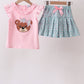 Pink Bear Floral Applique Skorts Set