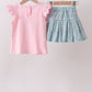Pink Bear Floral Applique Skorts Set