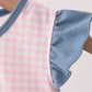 Pink Apple Plaid Embroidered Bubble