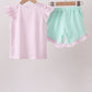 Purple Ice Cream Plaid Embroidered Set