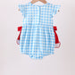 Blue Apple Appliqué Gingham Bubble