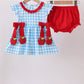Blue Apple Appliqué Gingham Bloomer Set