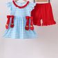 Blue Apple Appliqué Gingham Ruffle Set