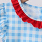 Blue Apple Appliqué Gingham Ruffle Set