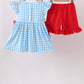 Blue Apple Appliqué Gingham Ruffle Set