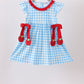 Blue Apple Appliqué Gingham Ruffle Dress
