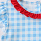 Blue Apple Appliqué Gingham Ruffle Dress
