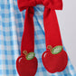 Blue Apple Appliqué Gingham Ruffle Dress