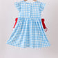 Blue Apple Appliqué Gingham Ruffle Dress