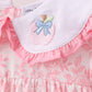 Pink Rose Apple Embroidery Ruffle Dress