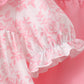Pink Rose Apple Embroidery Ruffle Dress