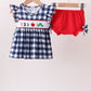 Navy Apple Smocked Gingham Bloomer Set