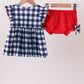 Navy Apple Smocked Gingham Bloomer Set