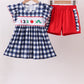 Navy Apple Smocked Ruffle Gingham Set