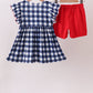 Navy Apple Smocked Ruffle Gingham Set