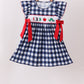 Navy Apple Smocked Gingham Dress