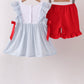 Blue Embroidered Swiss Dot Ruffle Set