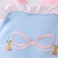 Blue pencil bow embroidery ruffle bubble