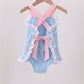 Blue pencil bow embroidery ruffle bubble