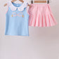 Blue pencil bow embroidery ruffle skorts set