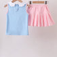Blue pencil bow embroidery ruffle skorts set
