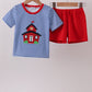 Blue Stripe Schoolhouse Appliqué Set