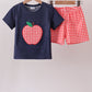 Navy Apple Applique Denim Set