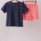 Navy Apple Applique Denim Set