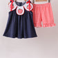 Navy Apple Applique Denim Ruffle Set
