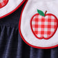 Navy Apple Applique Denim Ruffle Set