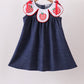 Navy Apple Applique Denim Dress