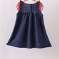 Navy Apple Applique Denim Dress