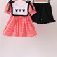 Red Character Plaid Embroidered Ruffle Short Set