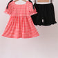 Red Character Plaid Embroidered Ruffle Short Set