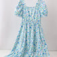 Blue Floral Tiered Women Dress