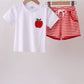 Red Stripe Apple Embroidered Set
