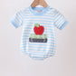 Blue Stripe Apple Book Appliqué Bubble