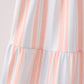 Multicolored Stripe Smocked Tiered Women Dress