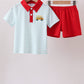 Red Bus Embroidered Set