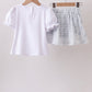 Blue Faith Quote Embroidered Ruffle Shorts Set