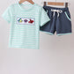 Blue Stripe under the sea Embroidered Set