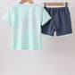 Blue Stripe under the sea Embroidered Set