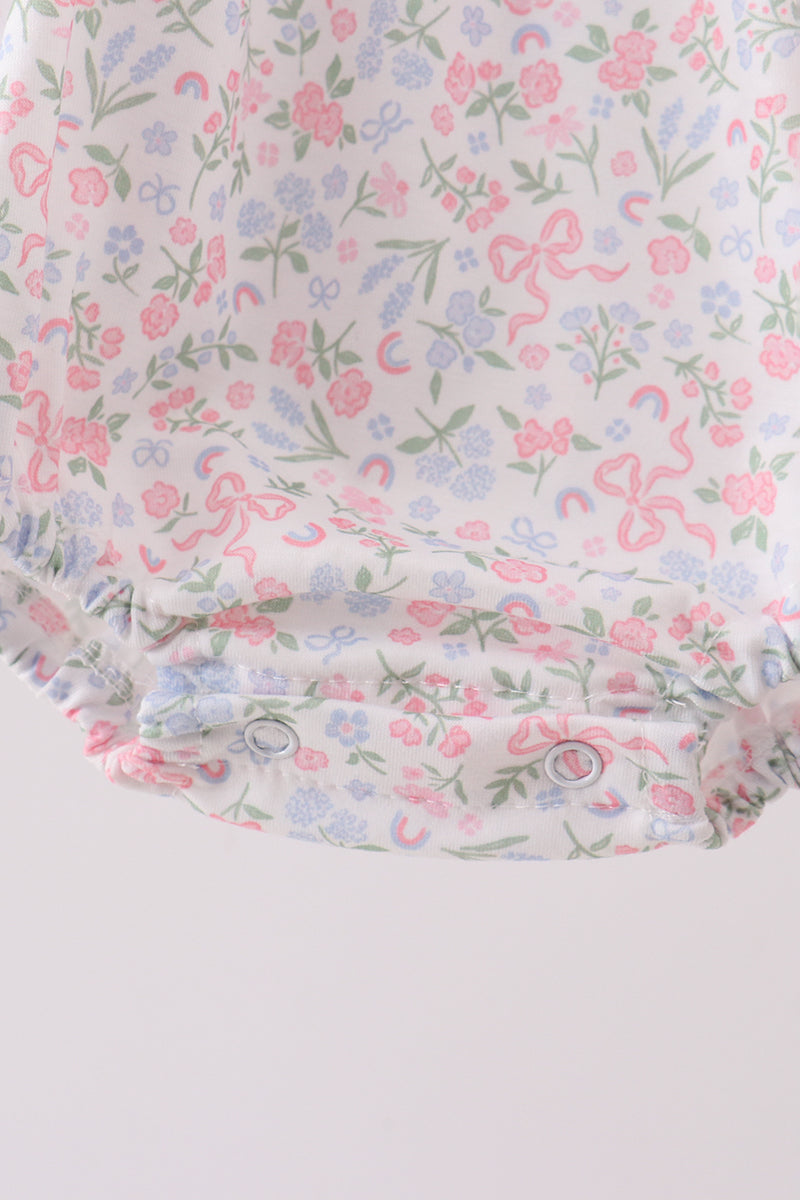 Blue Floral Print Ruffle Bubble