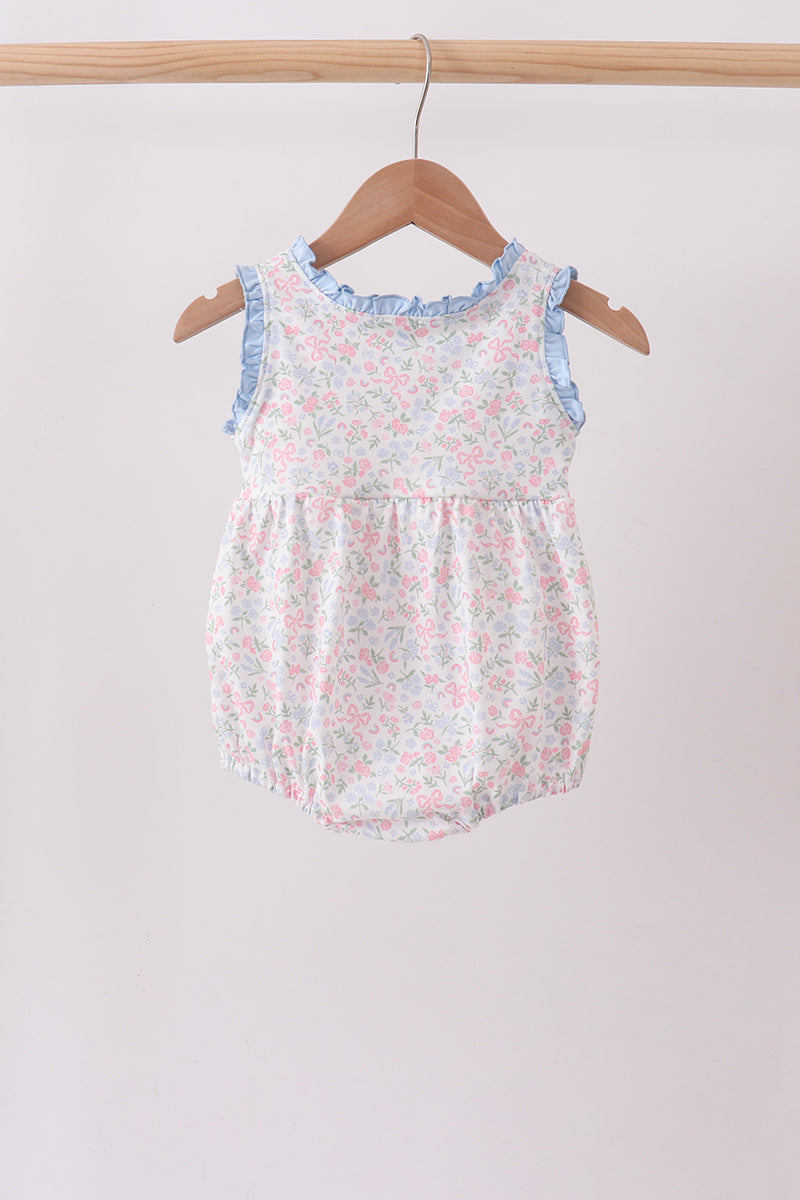 Blue Floral Print Ruffle Bubble